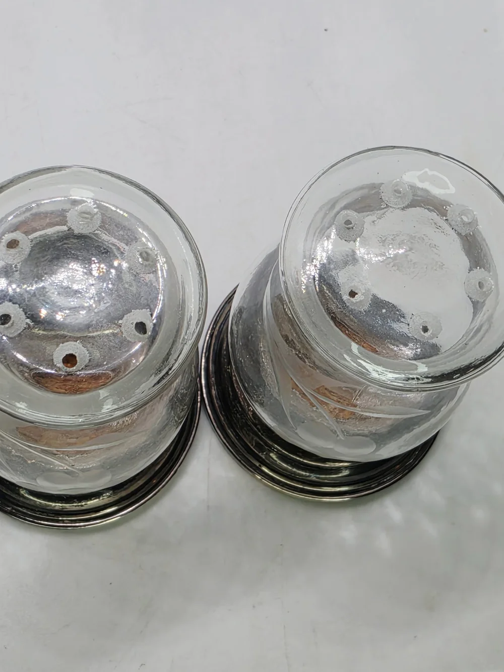 Vintage Alvin S270 Sterling Silver & Etched Glass Salt and Pepper Shakers Pair